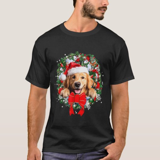 T-shirt Golden Retriever Christmas Wreath Decoration Xmas (Devant)