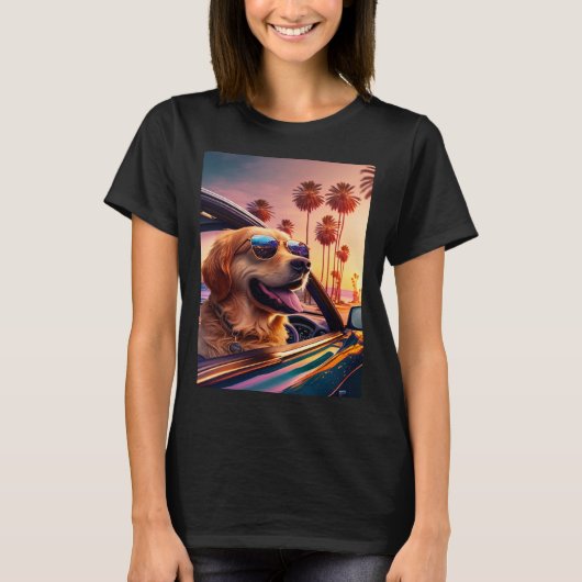 T-shirt Golden Retriever Glasses Car Golden Retriever (Devant)