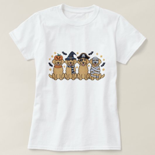 T-shirt Golden Retriever Halloween Broderie Quatre mignons (Design devant)