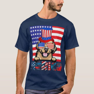 T-shirt Golden Retriever Happy 4 juillet drapeau américain