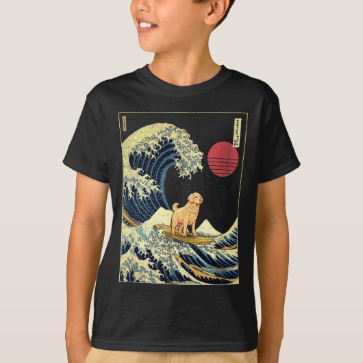 T-shirt Golden Retriever Japanese Kanagawa Wave Funny Surf (Devant)