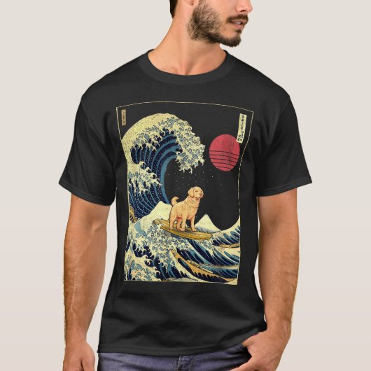 T-shirt Golden Retriever Japanese Kanagawa Wave Funny Surf (Devant)