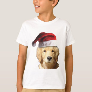 T-shirt Golden Retriever portant le Casquette du Père Noël