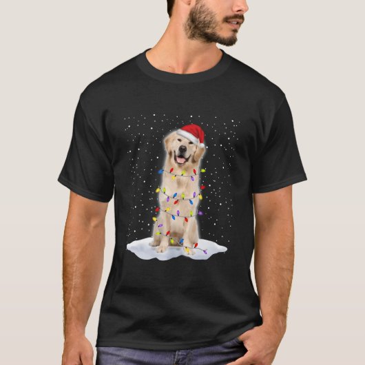 T-shirt Golden Retriever Santa Tree Lights (Devant)