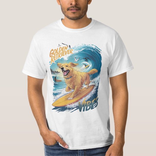 T-shirt Golden Retriever Surfing Conquérant (Devant)