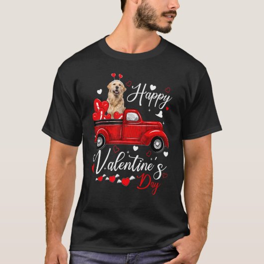 T-shirt Golden retriever Valentine's Day Dogs Red Truck He (Devant)