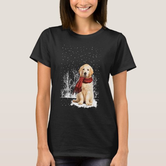 T-shirt Golden Retriever Winter Scarf  Dogs Tree Forest Sn (Devant)
