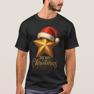 T-shirt Golden Star avec Santa Hat Joyeux Noël