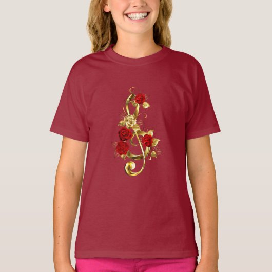 T-shirt Golden Treble Clef avec fleurs Roses (Devant)