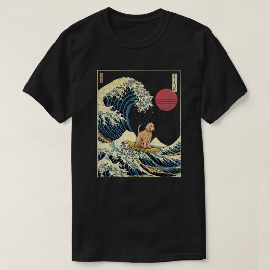 T-shirt Goldendle Japonais Kanagawa Wave Funny Surf Chien (Design devant)