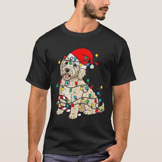 T-shirt Goldendoodle chien lumières de Noël Père Noël Xmas (Devant)