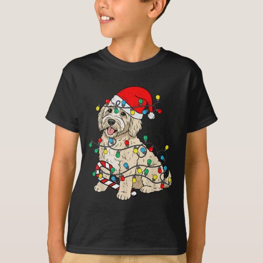 T-shirt Goldendoodle chien lumières de Noël Père Noël Xmas (Devant)