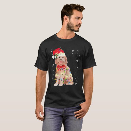 T-shirt Goldendoodle Chien Noël Lumière Noël Maman Papa Ca (Devant entier)