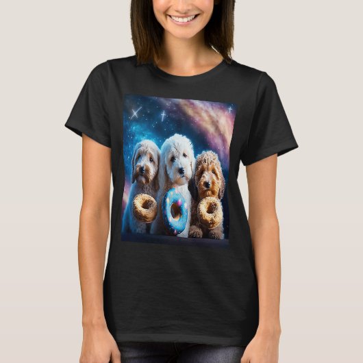 T-shirt Goldendoodle Dans L'Espace Avec Des Donuts Mignons (Devant)
