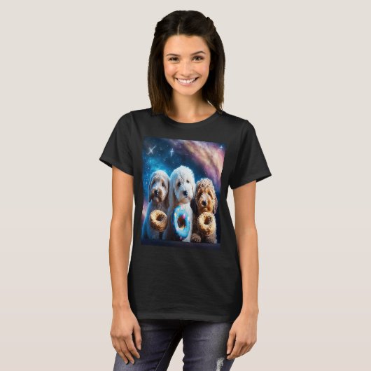 T-shirt Goldendoodle Dans L'Espace Avec Des Donuts Mignons (Devant entier)