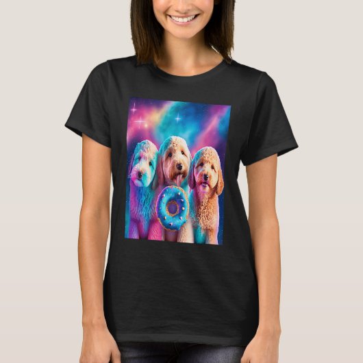 T-shirt Goldendoodle Dans L'Espace Avec Des Donuts Mignons (Devant)