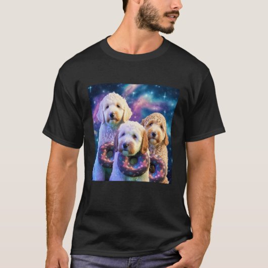 T-shirt Goldendoodle dans l'espace avec des donuts Mignons (Devant)