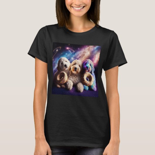 T-shirt Goldendoodle dans l'espace avec des donuts Mignons (Devant)