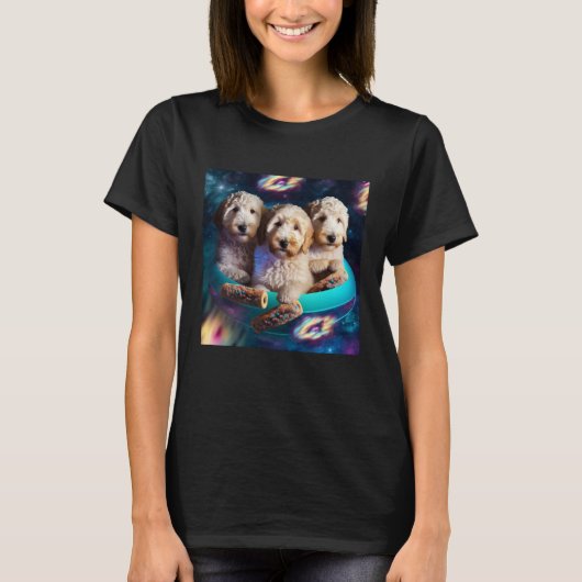 T-shirt Goldendoodle dans l'espace avec des donuts Mignons (Devant)