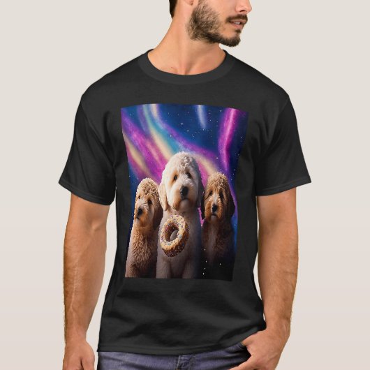 T-shirt Goldendoodle dans l'espace avec des donuts Mignons (Devant)