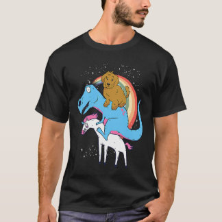 T-shirt Goldendoodle Dinosaur Riding Unicorn Kids Men Rain