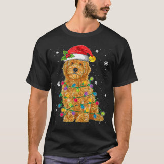 T-shirt Goldendoodle Noël Santa Hat Fairy Lumières