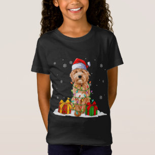 T-Shirt Goldendoodle Père Noël Christmas Tree Lumières Noë