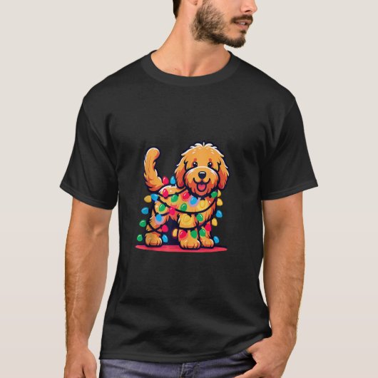 T-shirt Goldendoodle sapin de Noël Lumières Golden Doo (Devant)