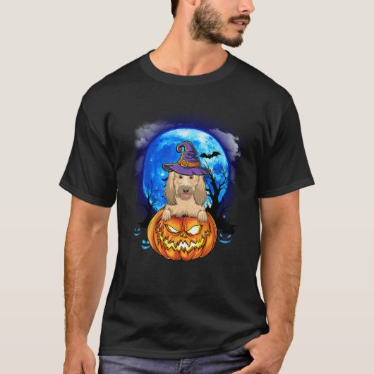 T-shirt Goldendoodle Witch Moon Citrouille Effrayant Hallo (Devant)
