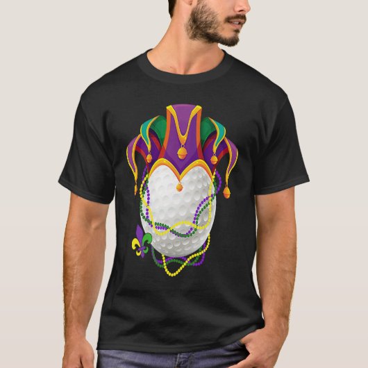 T-shirt Golf Ball Jester Hat Mardi Gras Parade Beads Mardi (Devant)