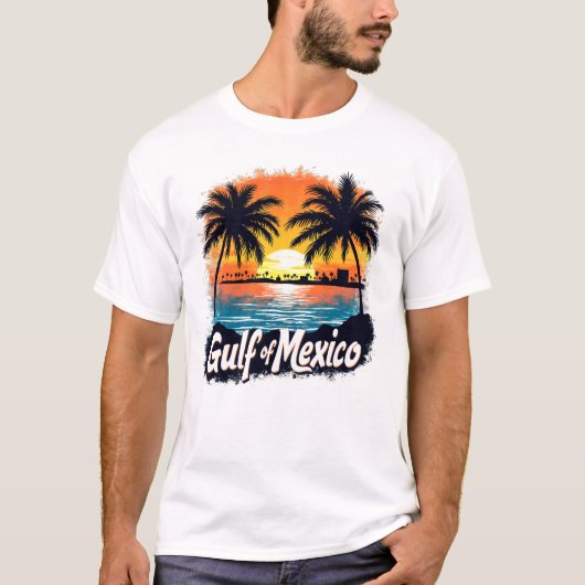 T-shirt Golfe du Mexique Coucher de soleil Silhouette Palm (Devant)