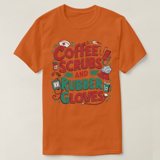 T-shirt gommes à café et gants en caoutchouc (Design devant)