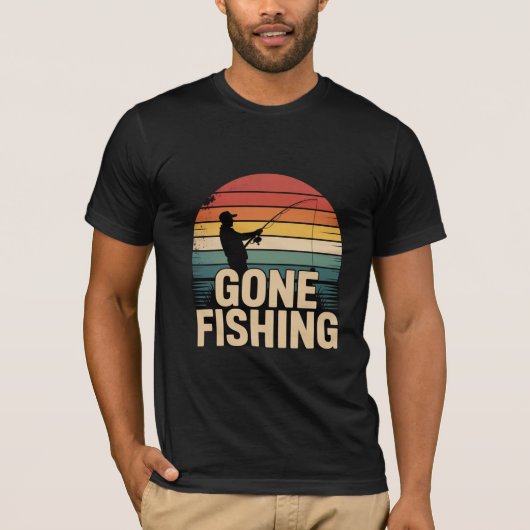 T-shirt Gone Fishing Retro Sunset Men’s  (Devant)