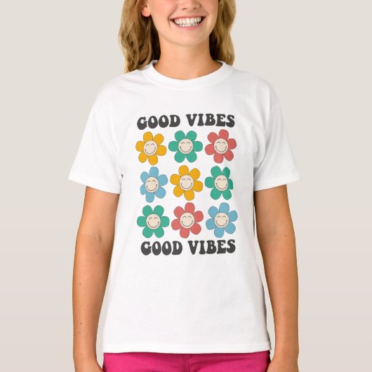 T-shirt Good Vibes Fleurs marguerites colorées (Devant)