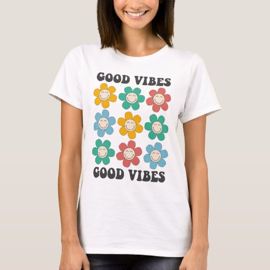 T-shirt Good Vibes Fleurs marguerites colorées (Devant)