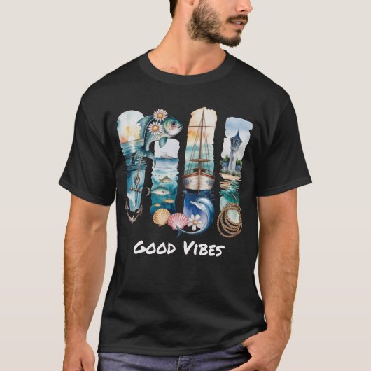 T-shirt Good Vibes Ocean Life Design (Devant)
