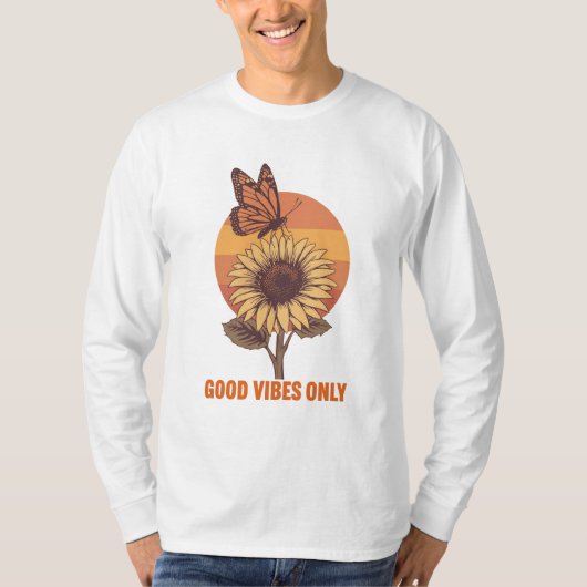 T-shirt Good Vibes Only – Retro Butterfly & Sunflower Unis (Devant)