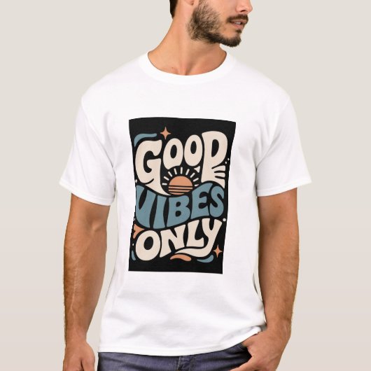 T-shirt Good Vibes Only | Retro Groovy Typography Sunset (Devant)