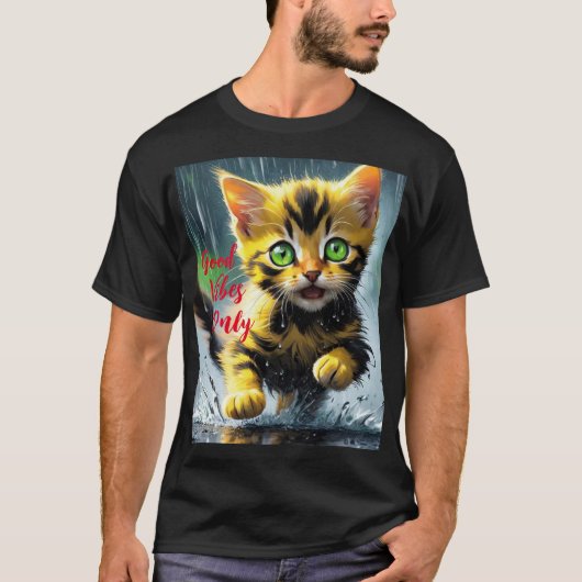 T-shirt Good Vibes seulement : Chat dans la pluie (Devant)