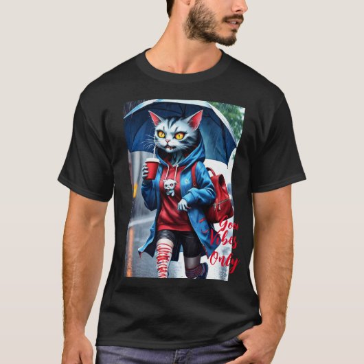 T-shirt Good Vibes seulement : Chat dans la pluie (Devant)