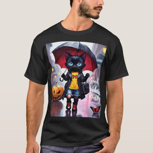 T-shirt Good Vibes seulement : Chat dans la pluie (Devant)