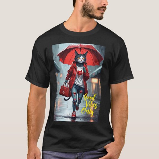 T-shirt Good Vibes seulement : Chat dans la pluie (Devant)