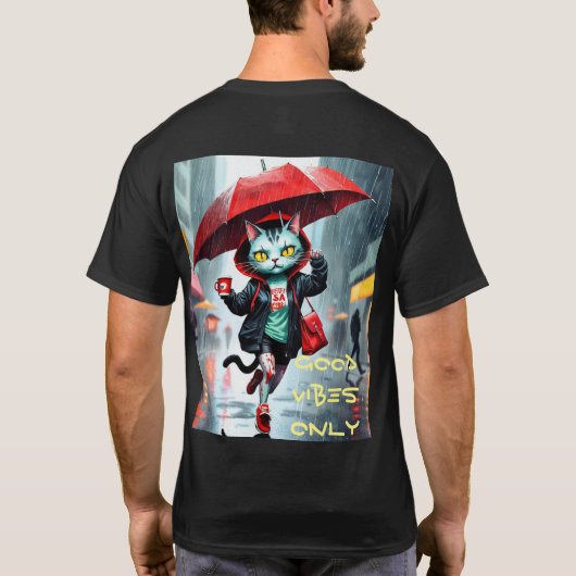 T-shirt Good Vibes seulement : Chat dans la pluie (Dos)