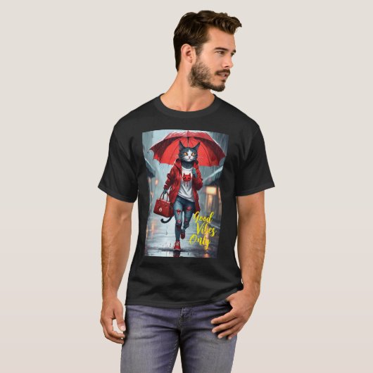T-shirt Good Vibes seulement : Chat dans la pluie (Devant entier)