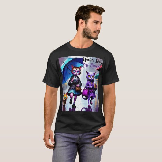 T-shirt Good Vibes seulement : Chat dans la pluie (Devant entier)