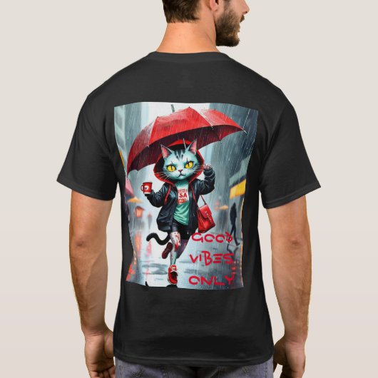 T-shirt Good Vibes seulement : Chat dans la pluie (Dos)