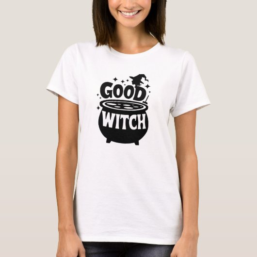 T-shirt Good Witch Black and White Womens Halloween (Devant)