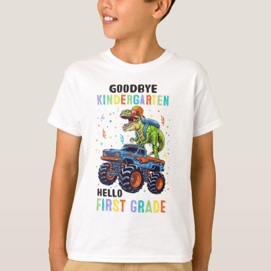 T-shirt Goodbye Kindergarten Hello 1st Grade Dinosaur Boys (Devant)