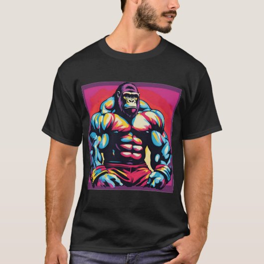 T-shirt Gorilla Bodybuilder Lifter Pop Art Dessin (Devant)