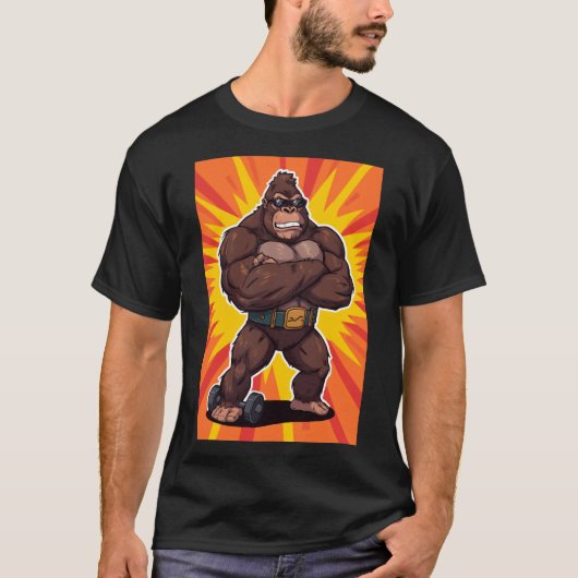 T-shirt Gorilla Bodybuilder Weight Lifter Pop Art Cartoon (Devant)